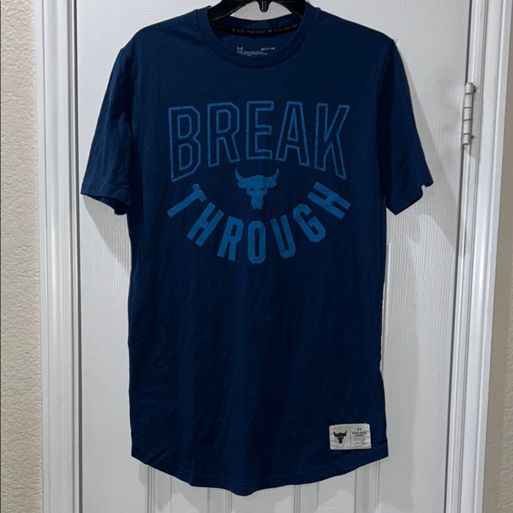 Under Armour Shirt Mens Small Navy Project Rock Break Through Training Gym